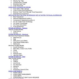 1999 Kona Mountain Bikes Technical Information