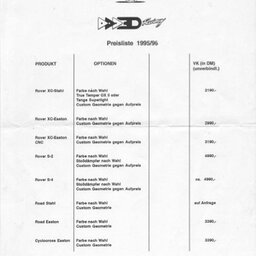 1995/6 3D Racing Pricelist